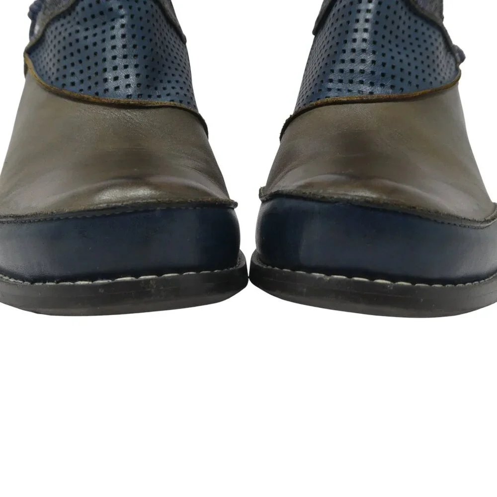 Boutique by‎ Corkys Shale Blue Brown Leather Heeled Ankle Boots Womens 8